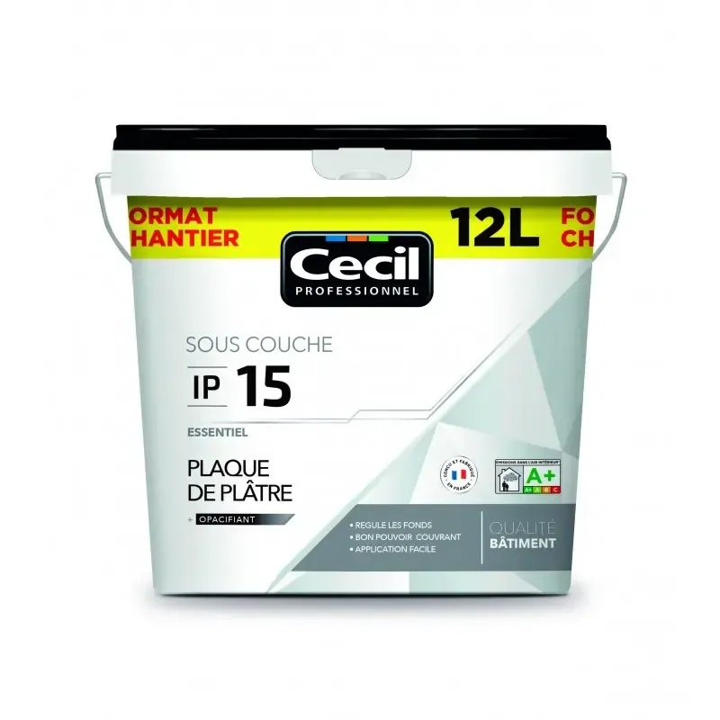 Sous-couche plaque de plâtre - ESSENTIEL IP15 - blanc mat seau de 12l